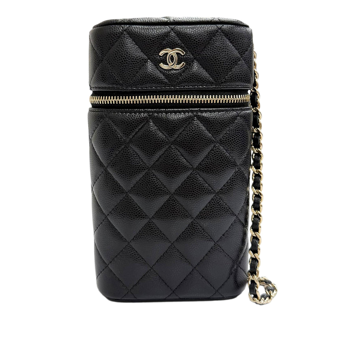 Chanel CC Quilted Caviar Phone Holder With Chain