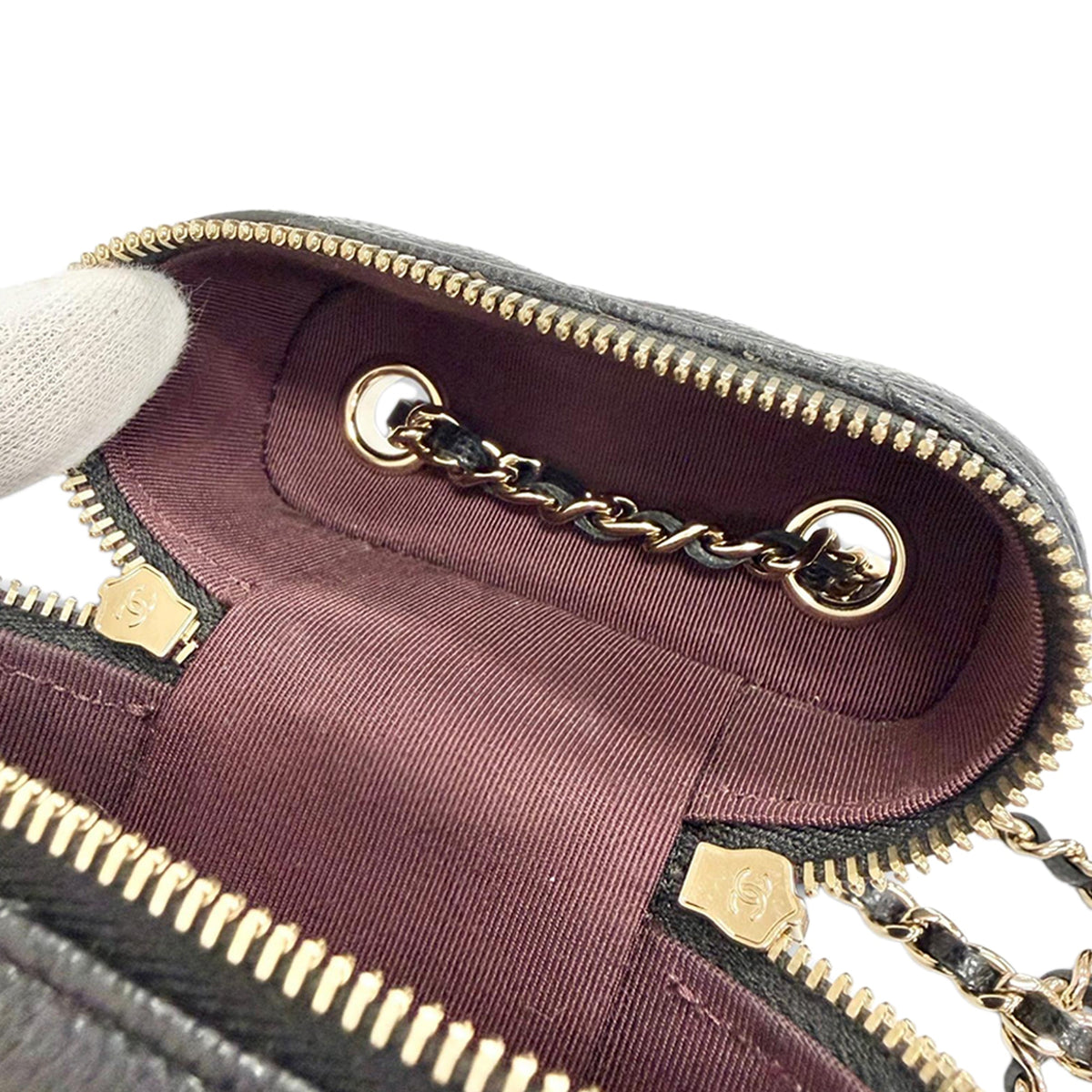 Chanel CC Quilted Caviar Phone Holder With Chain