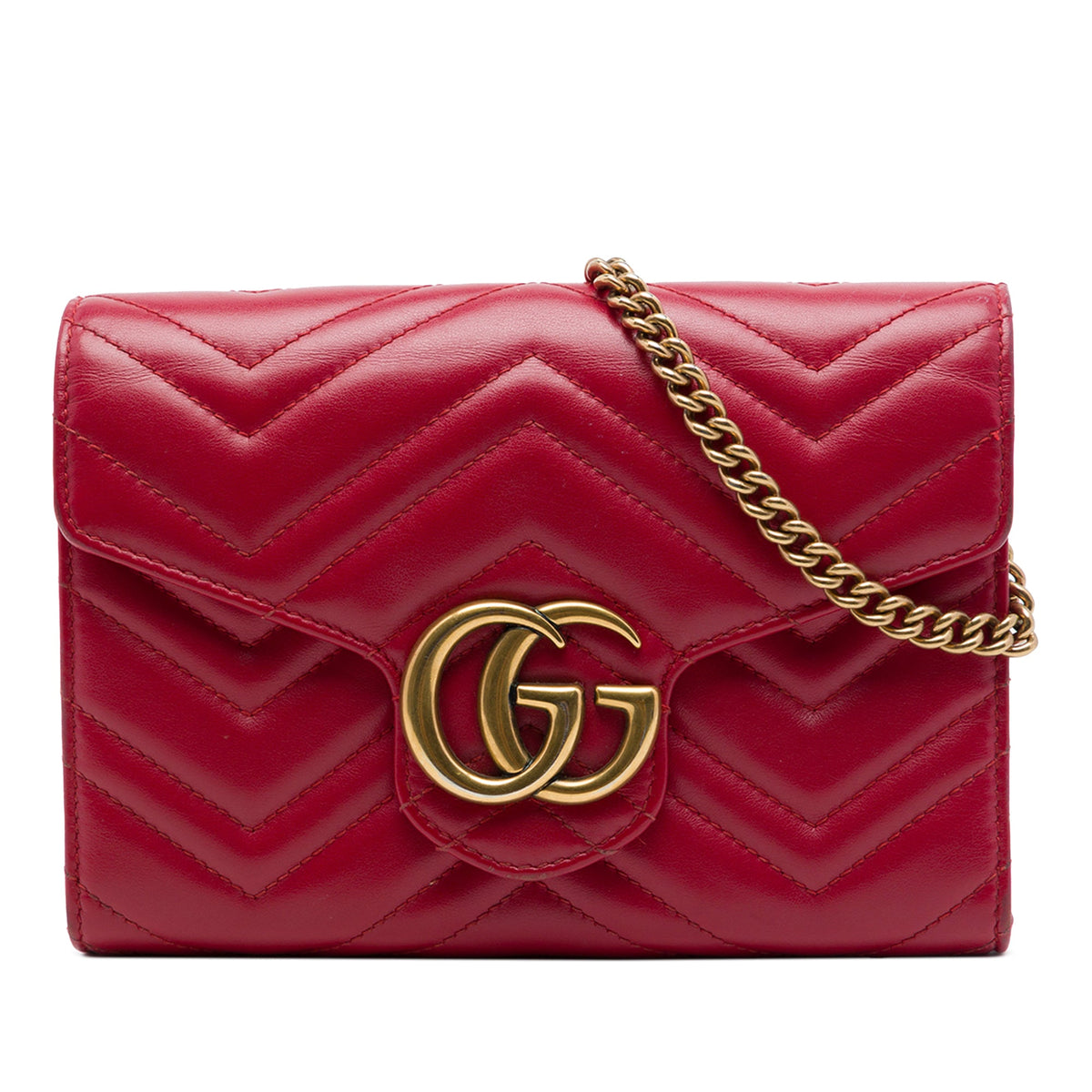 Gucci GG Marmont Matelasse Calfskin Wallet On Chain — Red