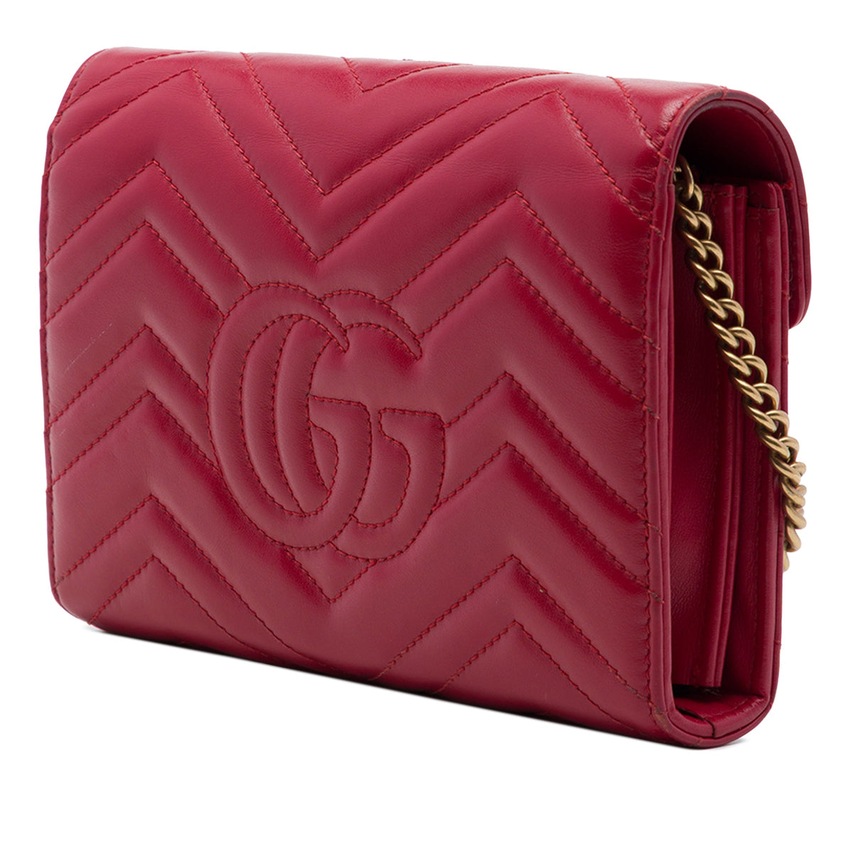 Gucci GG Marmont Matelasse Calfskin Wallet On Chain — Red