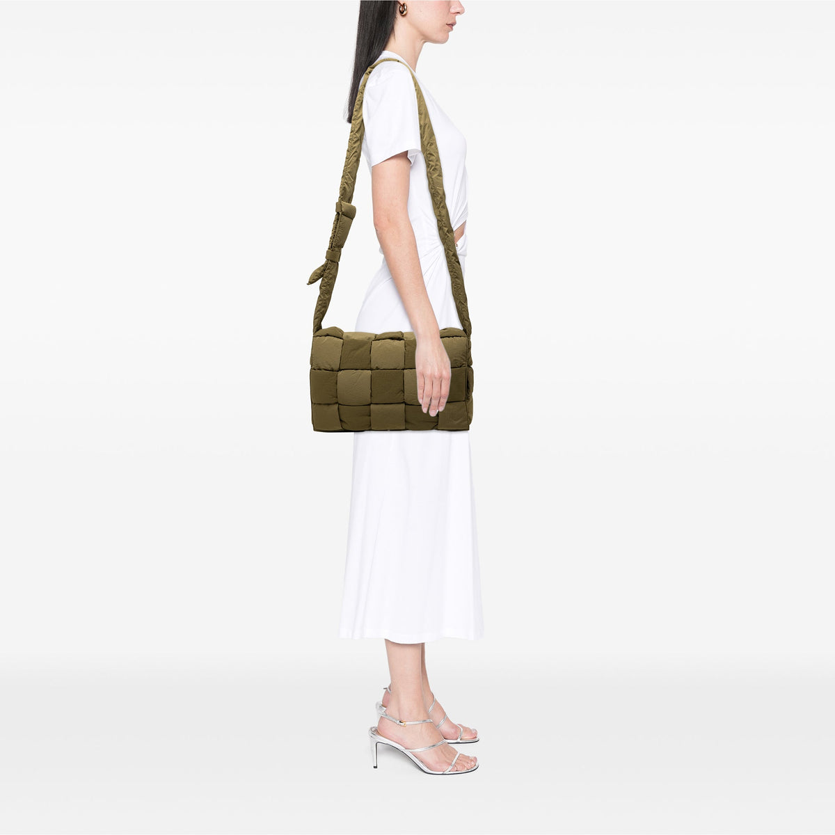 Bottega Veneta Maxi Nylon Intrecciato Padded Tech Cassette Crossbody — Brown