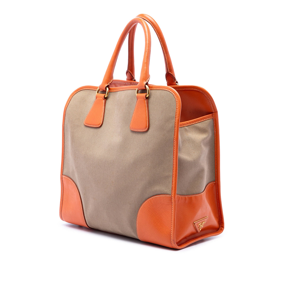 Prada Saffiano Trimmed Canvas Canapa Logo Satchel — Brown