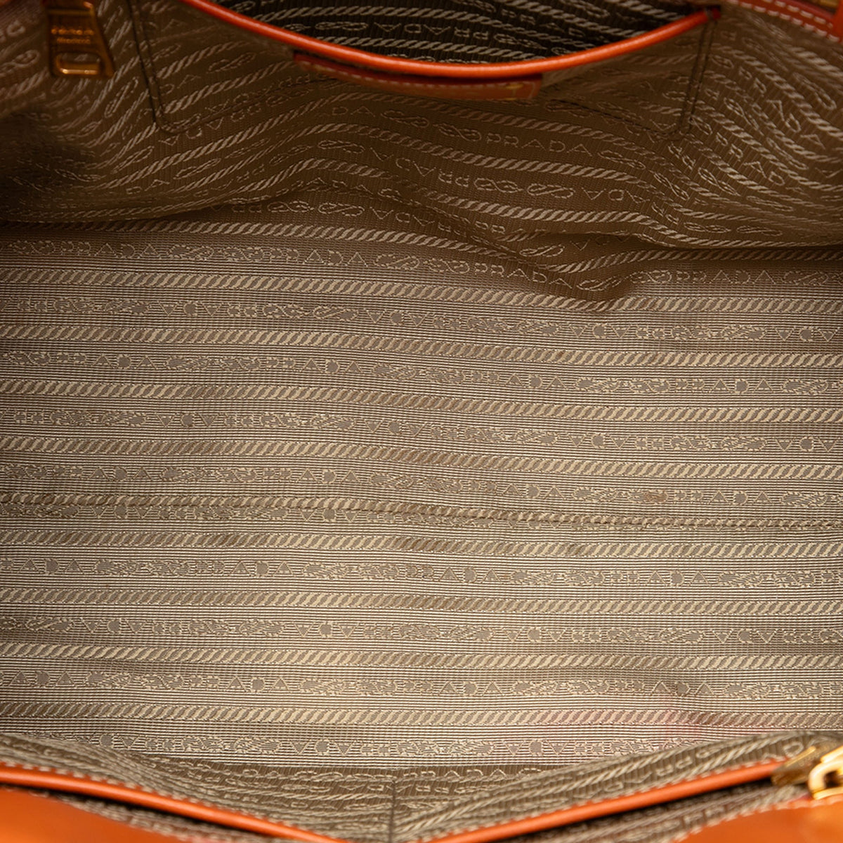 Prada Saffiano Trimmed Canvas Canapa Logo Satchel — Brown