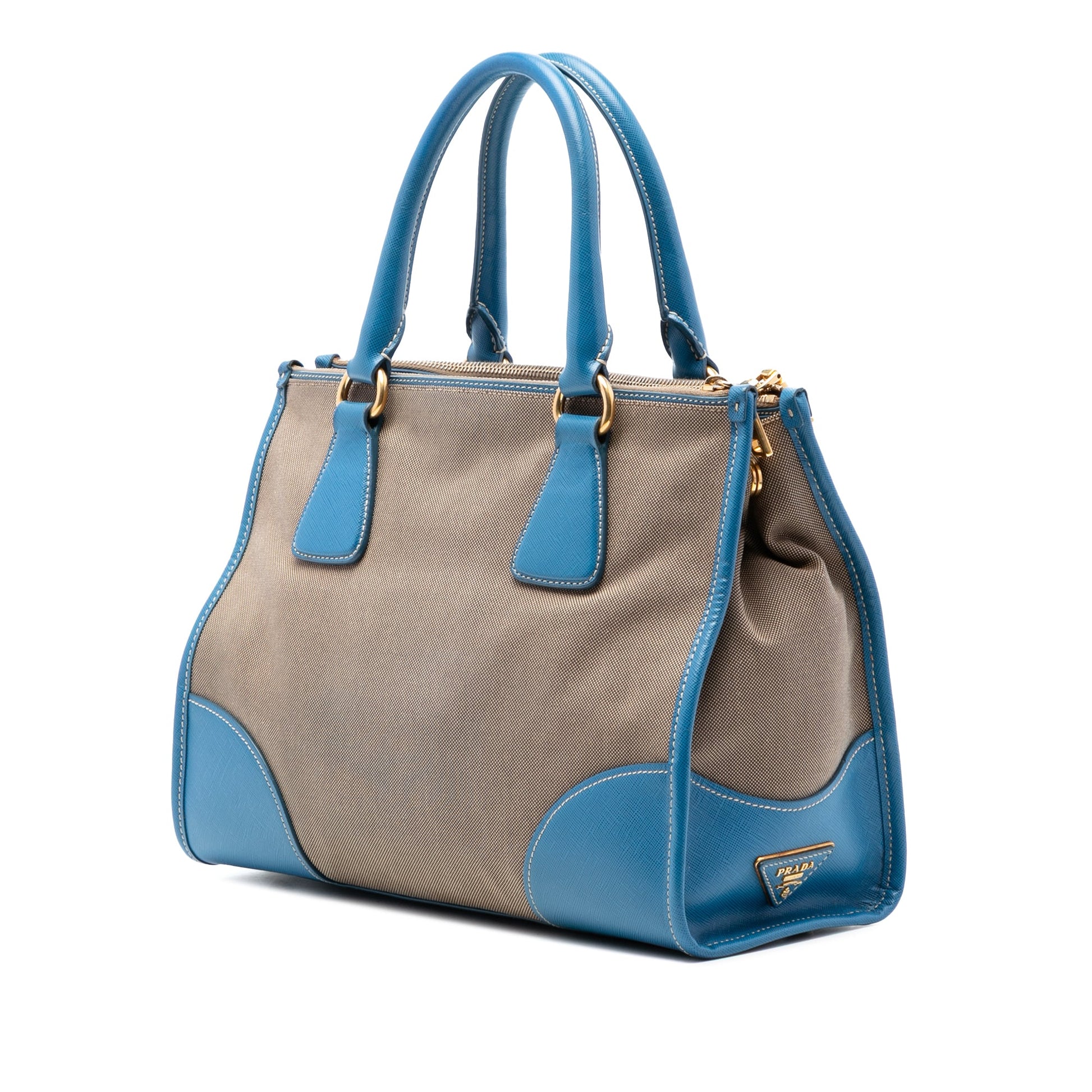 Saffiano Trimmed Canvas Canapa Logo Double Zip Satchel