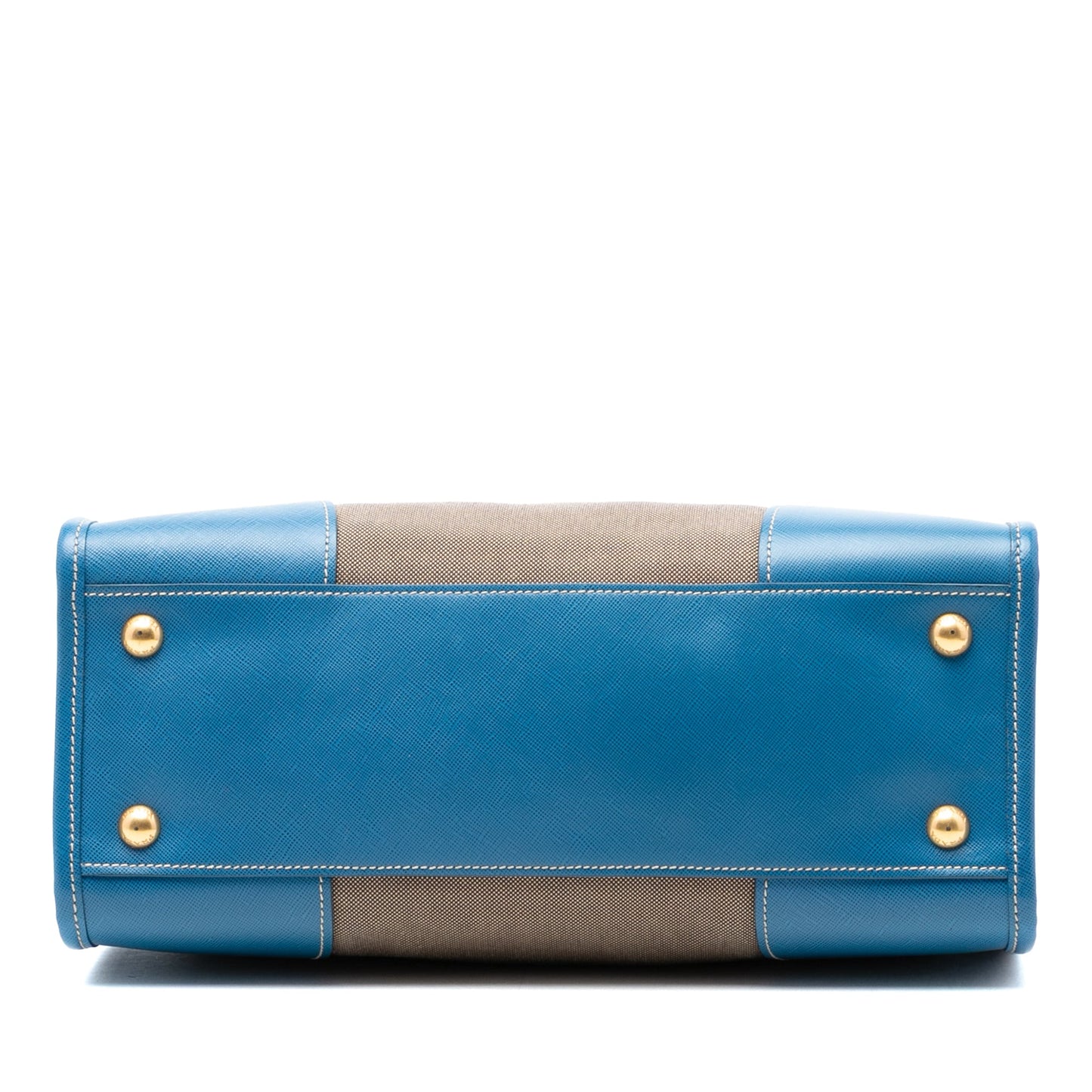 Saffiano Trimmed Canvas Canapa Logo Double Zip Satchel