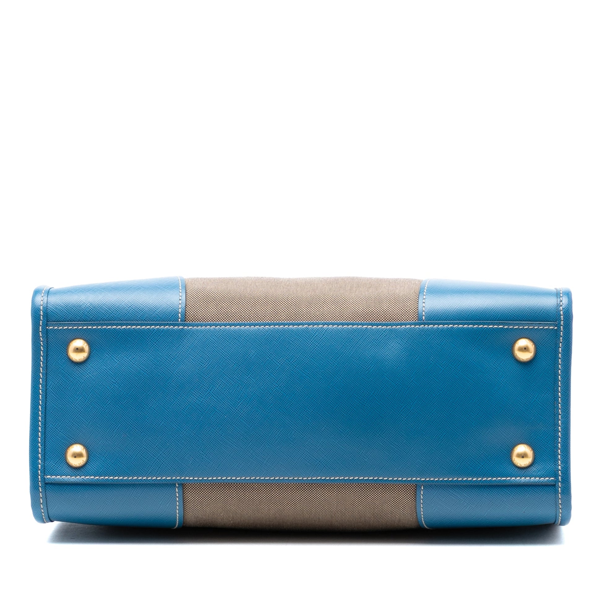 Saffiano Trimmed Canvas Canapa Logo Double Zip Satchel