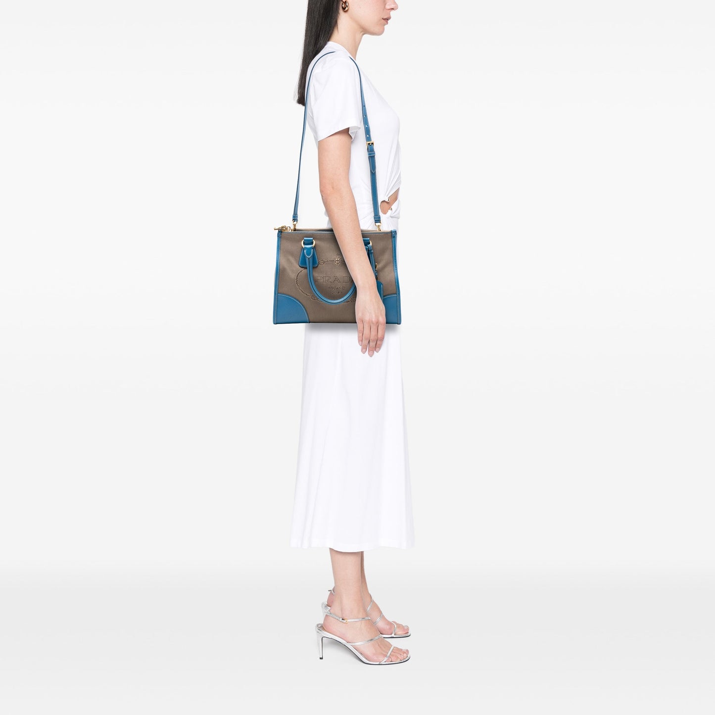Saffiano Trimmed Canvas Canapa Logo Double Zip Satchel