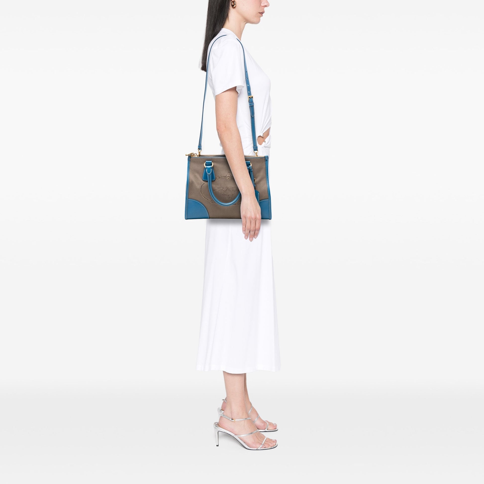 Saffiano Trimmed Canvas Canapa Logo Double Zip Satchel