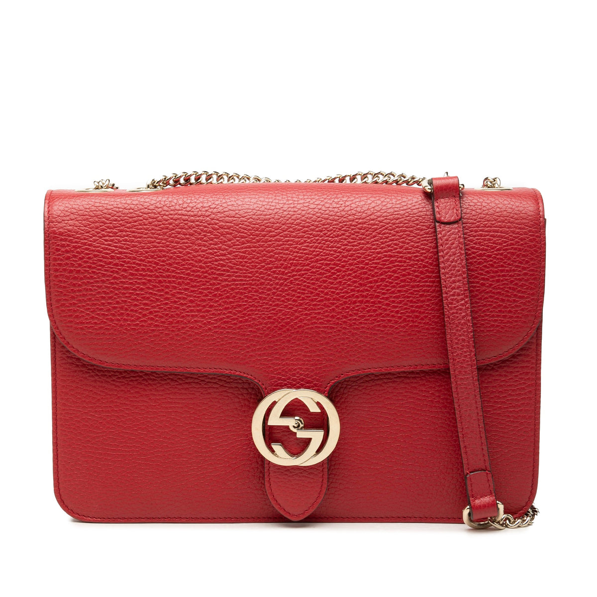Gucci Medium Dollar Calfskin Interlocking G Crossbody — Red