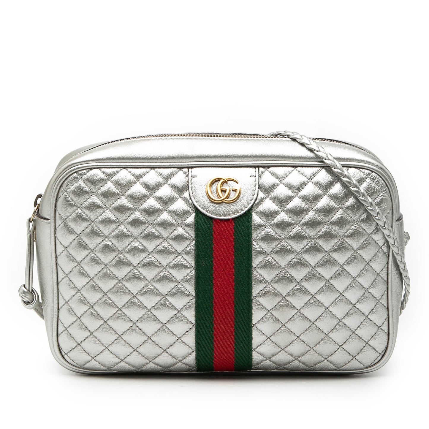 Small Quilted Metallic Leather Web Trapuntata Crossbody