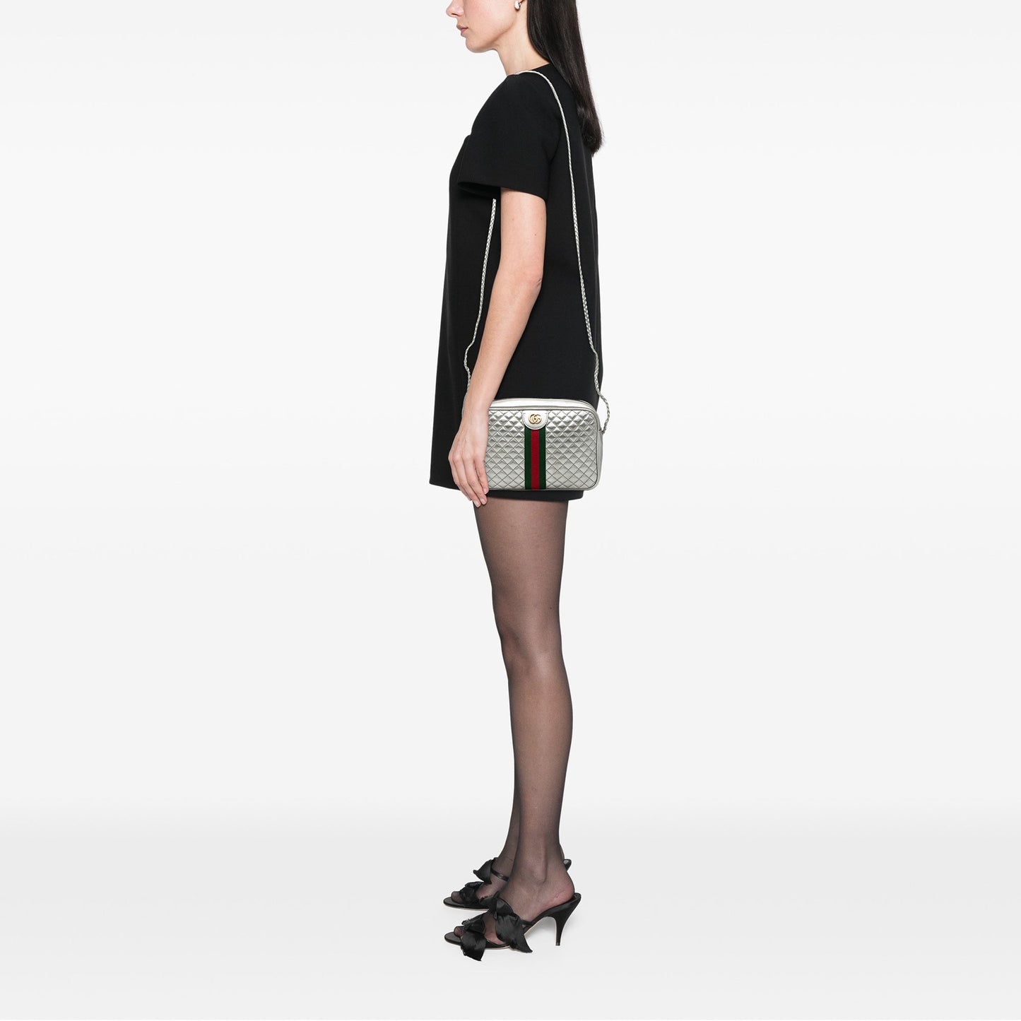 Small Quilted Metallic Leather Web Trapuntata Crossbody