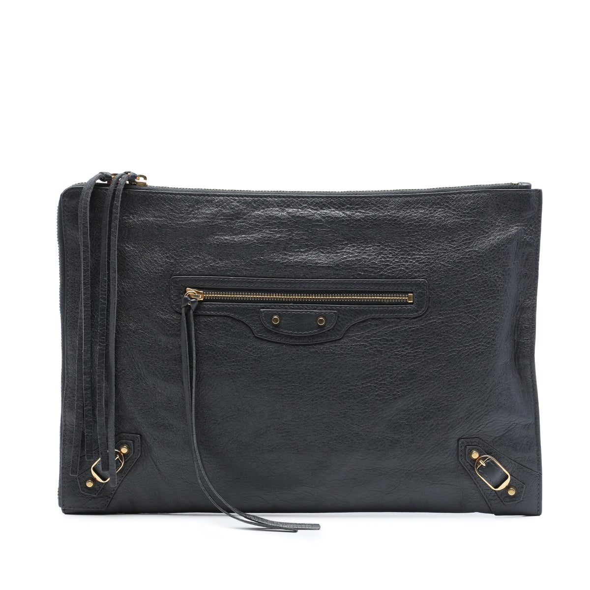 Balenciaga Lambskin Motocross Classic Zip Around Flat Clutch