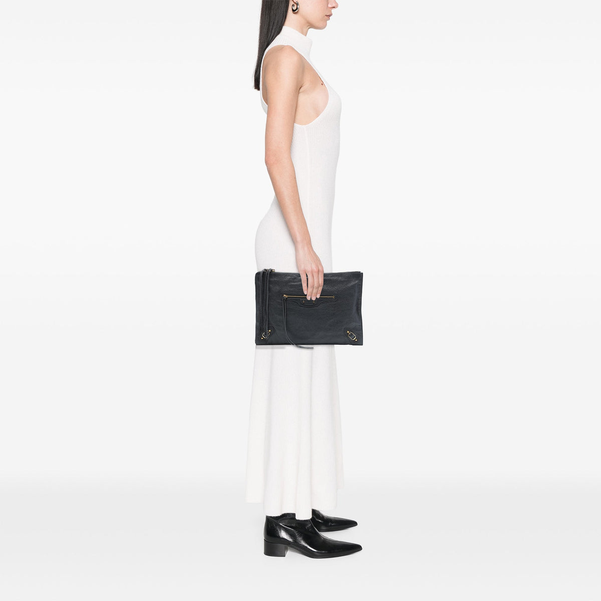 Balenciaga Lambskin Motocross Classic Zip Around Flat Clutch