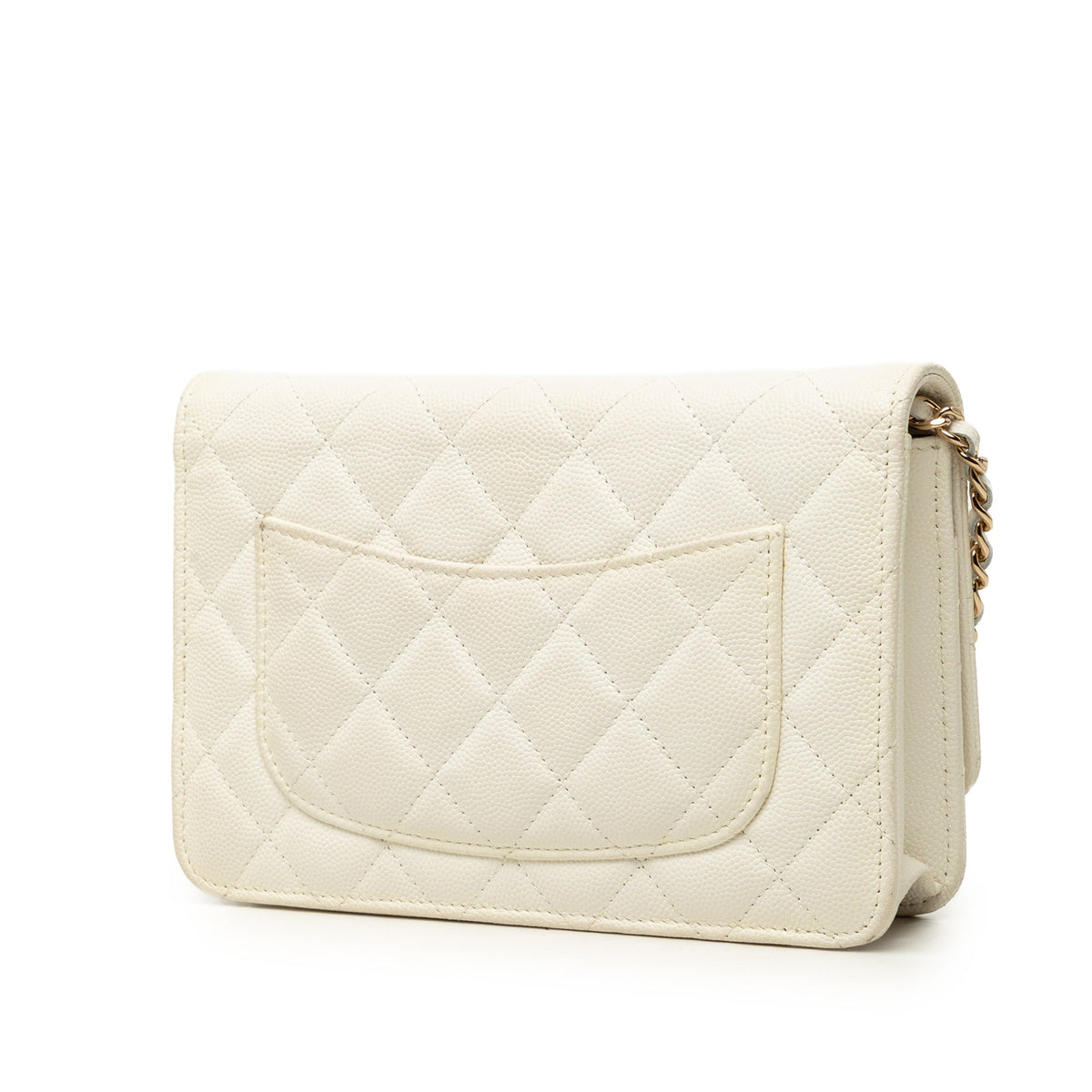 Chanel CC Quilted Caviar Wallet On Chain — White