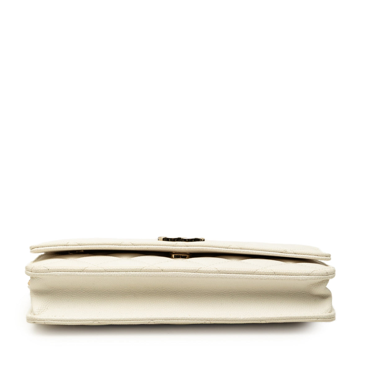 Chanel CC Quilted Caviar Wallet On Chain — White
