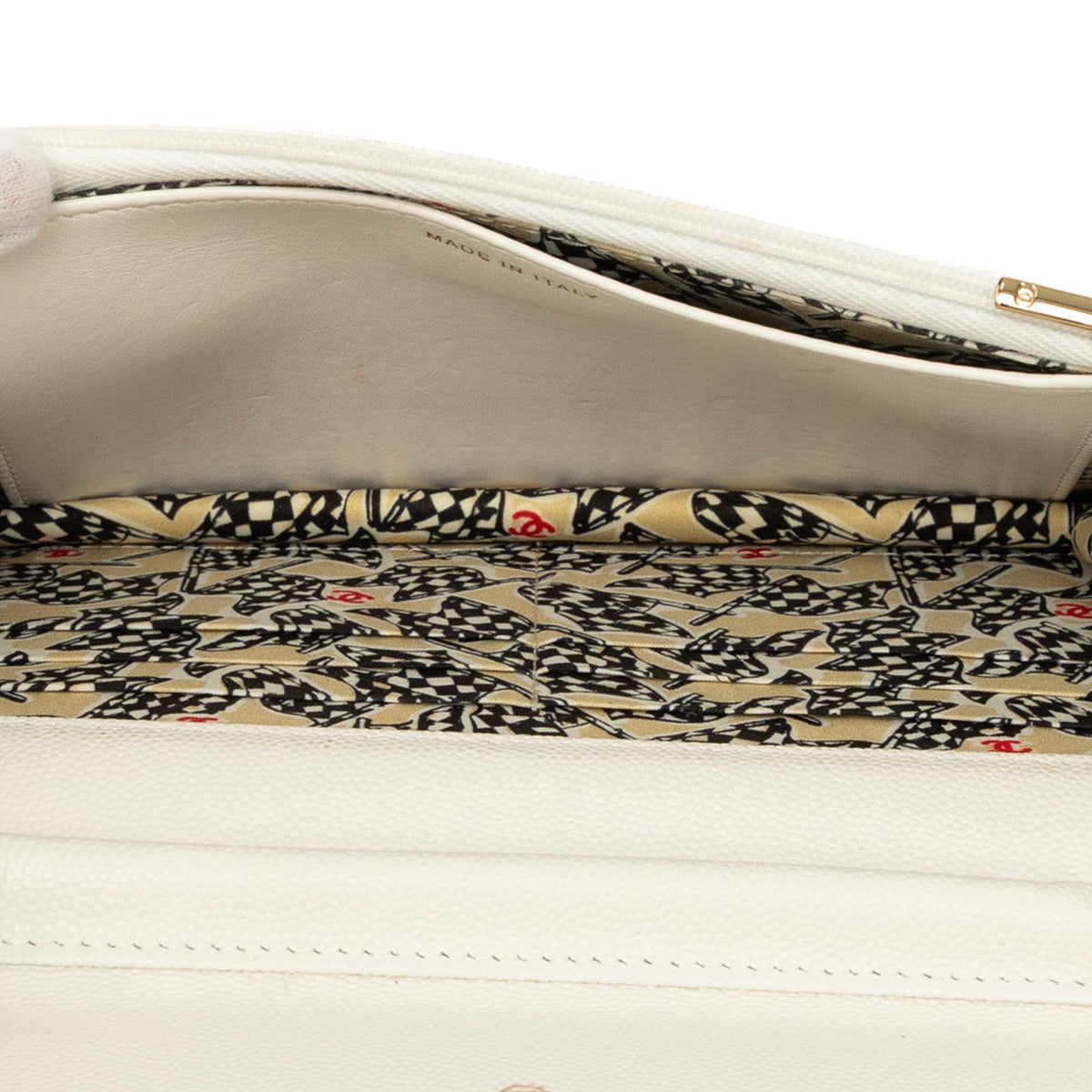 Chanel CC Quilted Caviar Wallet On Chain — White