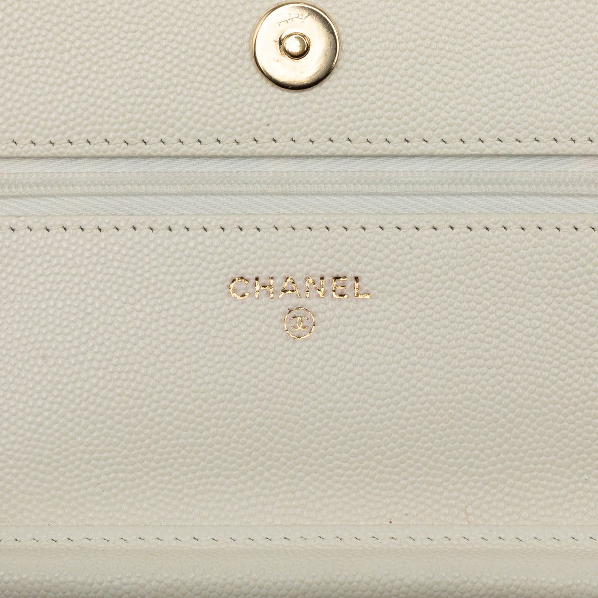 Chanel CC Quilted Caviar Wallet On Chain — White