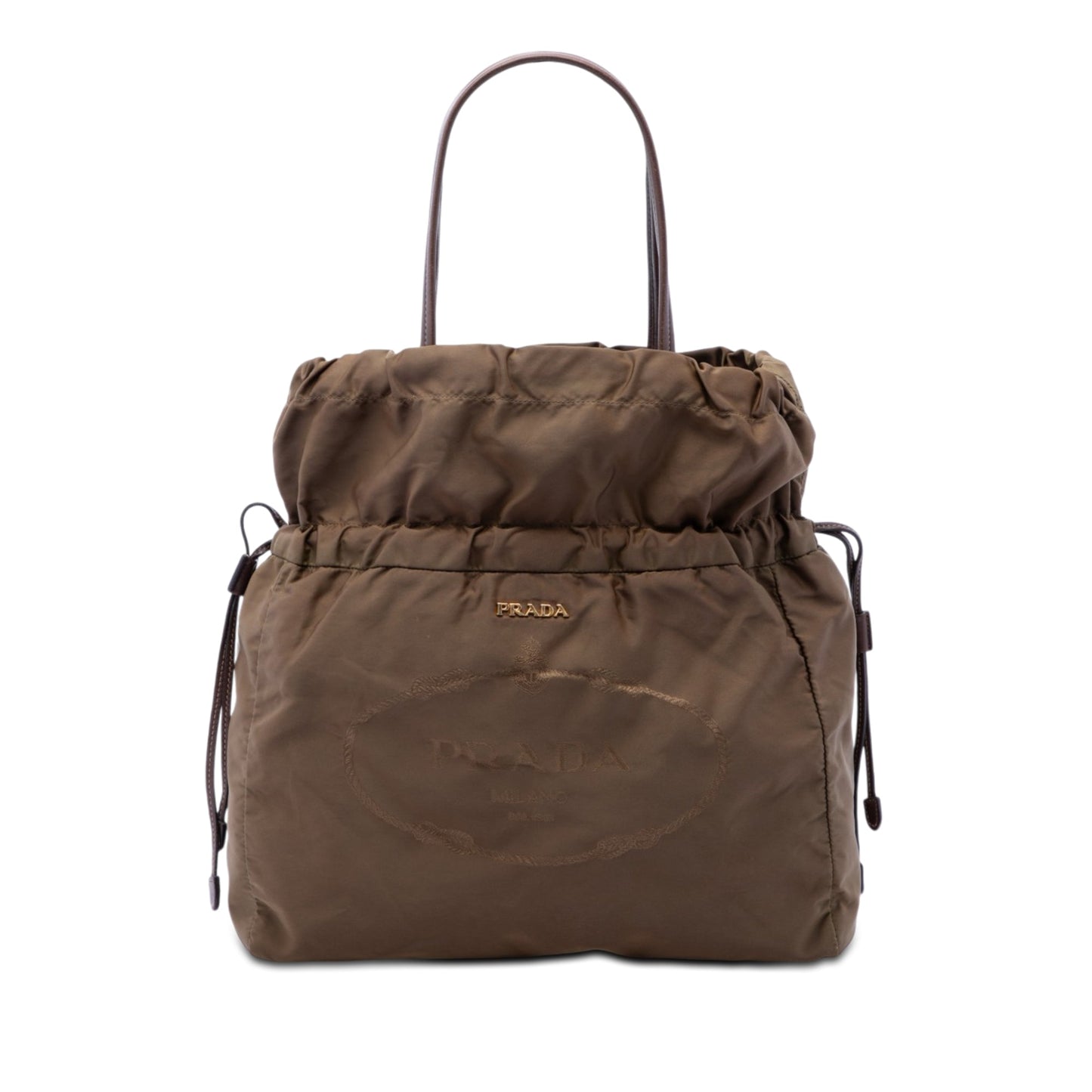 Prada Tessuto Logo Drawstring Tote
