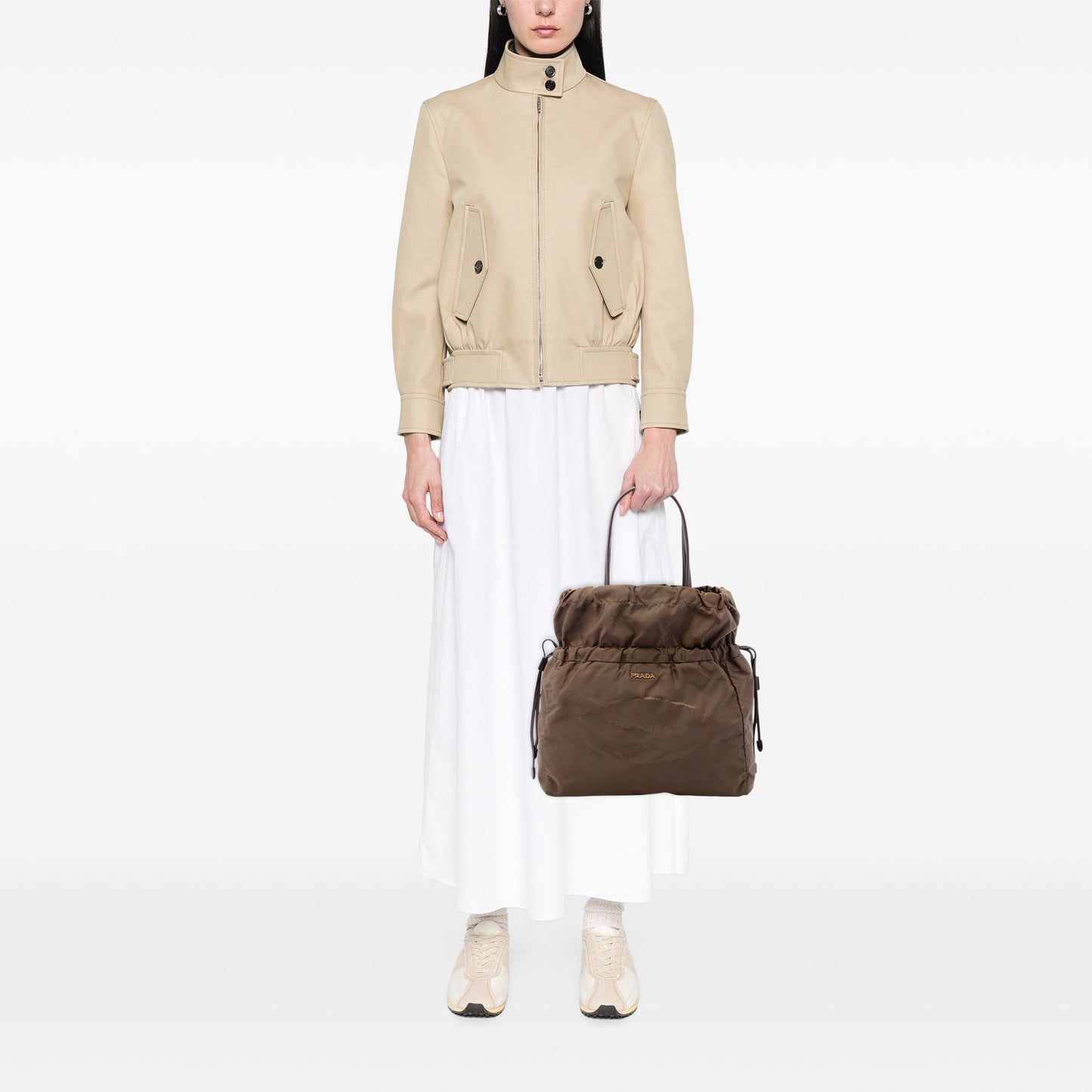 Prada Tessuto Logo Drawstring Tote