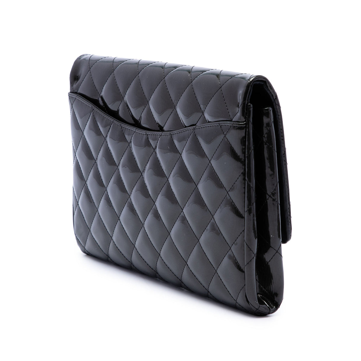 Chanel CC Quilted Patent Striated Flap Clutch with Chain — Black