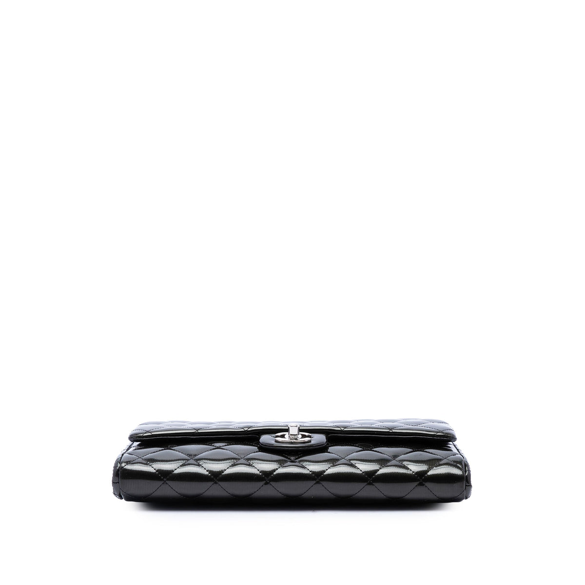 Chanel CC Quilted Patent Striated Flap Clutch with Chain — Black