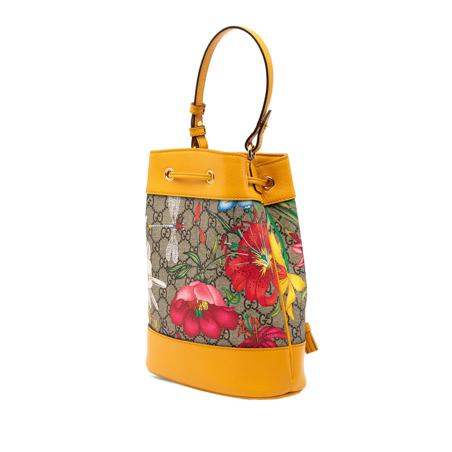 Gucci Small GG Supreme Flora Ophidia Bucket Bag