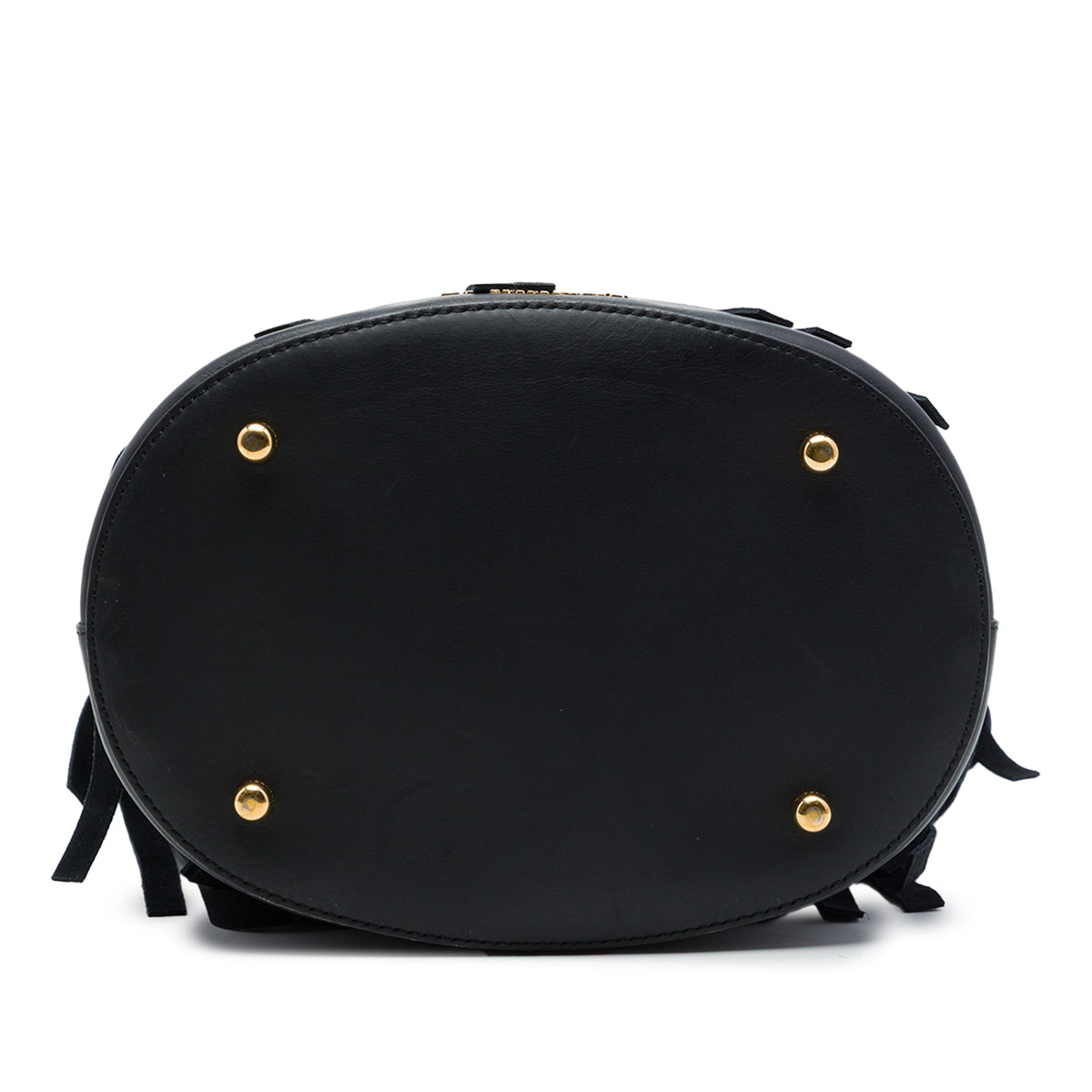Burberry House Check Canvas and Suede Fringe Bucket Bag — Black