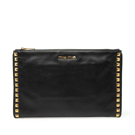 Miu Miu Studded Leather Zip Clutch