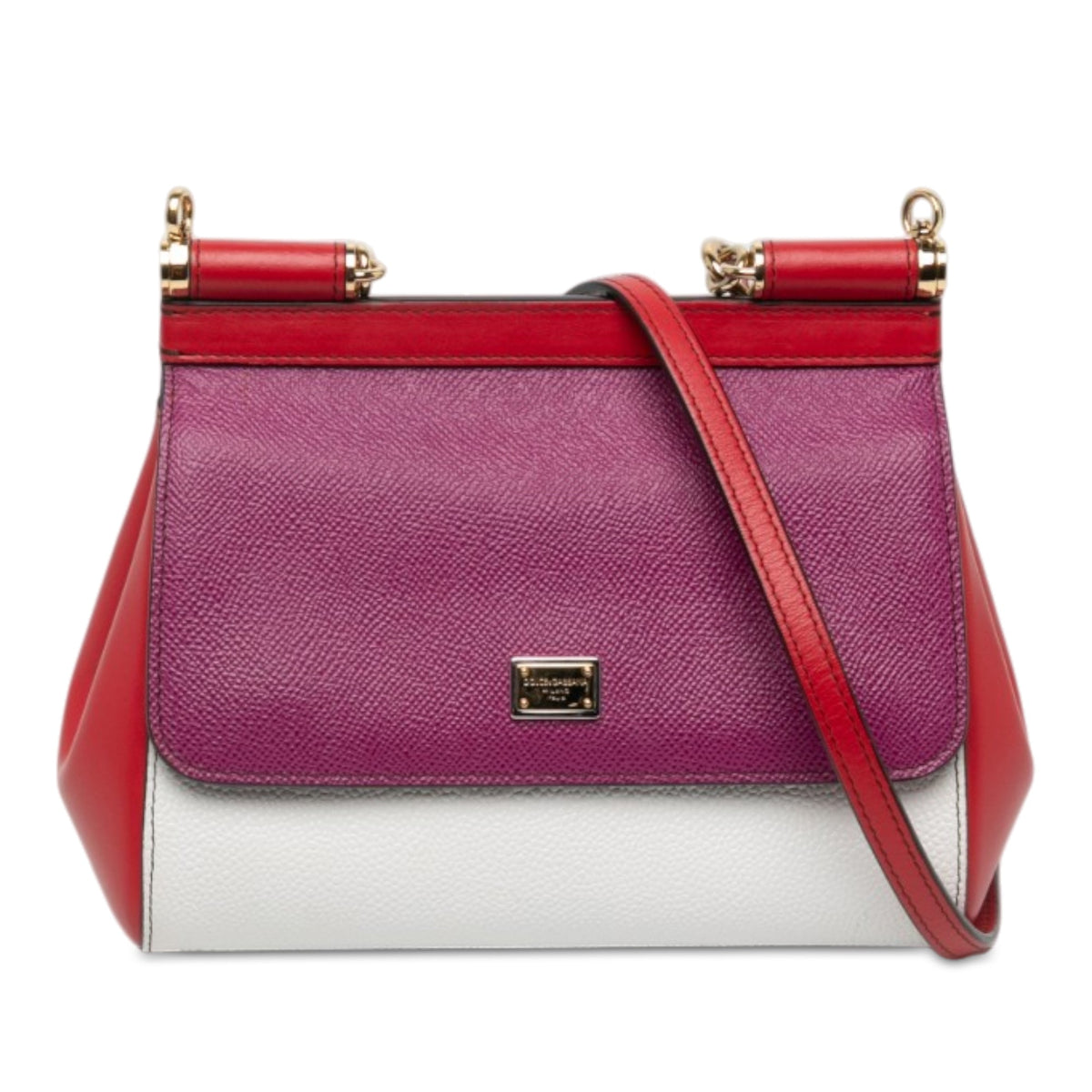 Dolce & Gabbana Small Tricolor Grained Calfskin Miss Sicily Satchel — White
