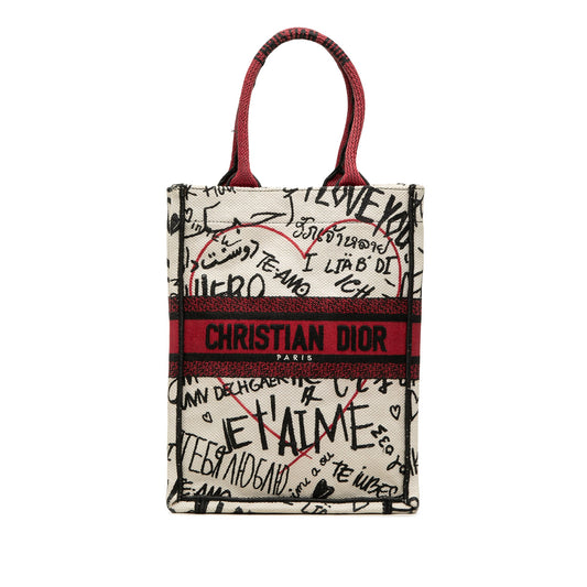 Dior DiorAmour Embroidered Canvas Graffiti Vertical Book Tote