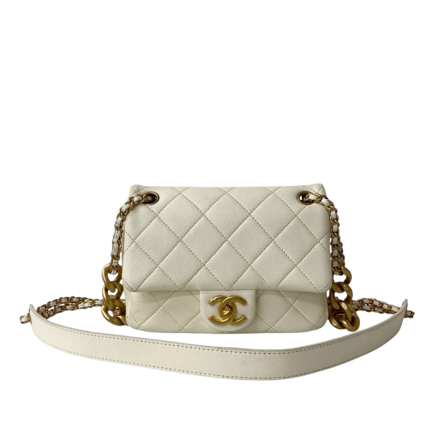 Chanel Mini Quilted Shiny Lambskin Dual Chain Flap