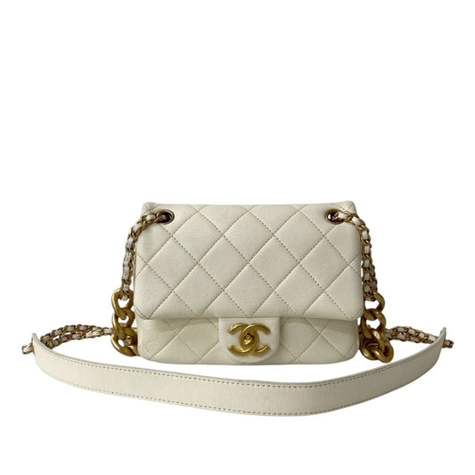 Chanel Mini Quilted Shiny Lambskin Dual Chain Flap