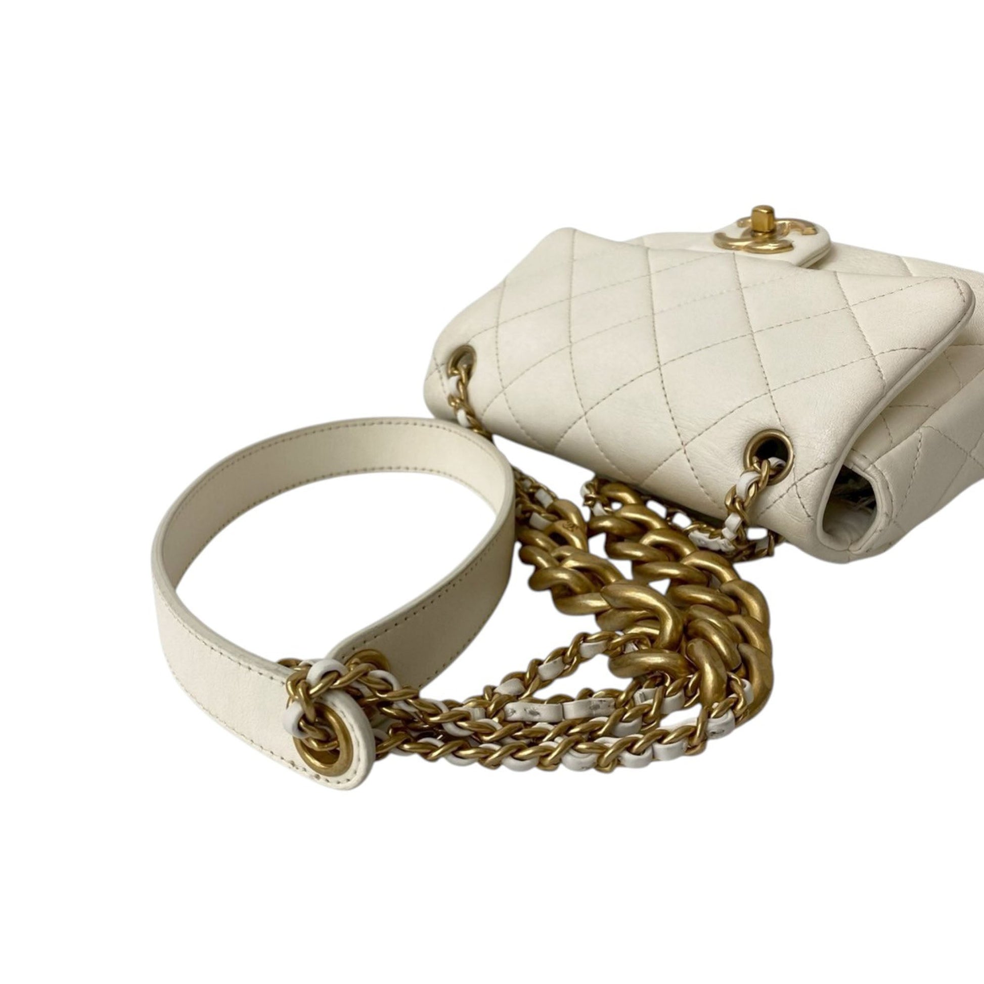 Chanel Mini Quilted Shiny Lambskin Dual Chain Flap