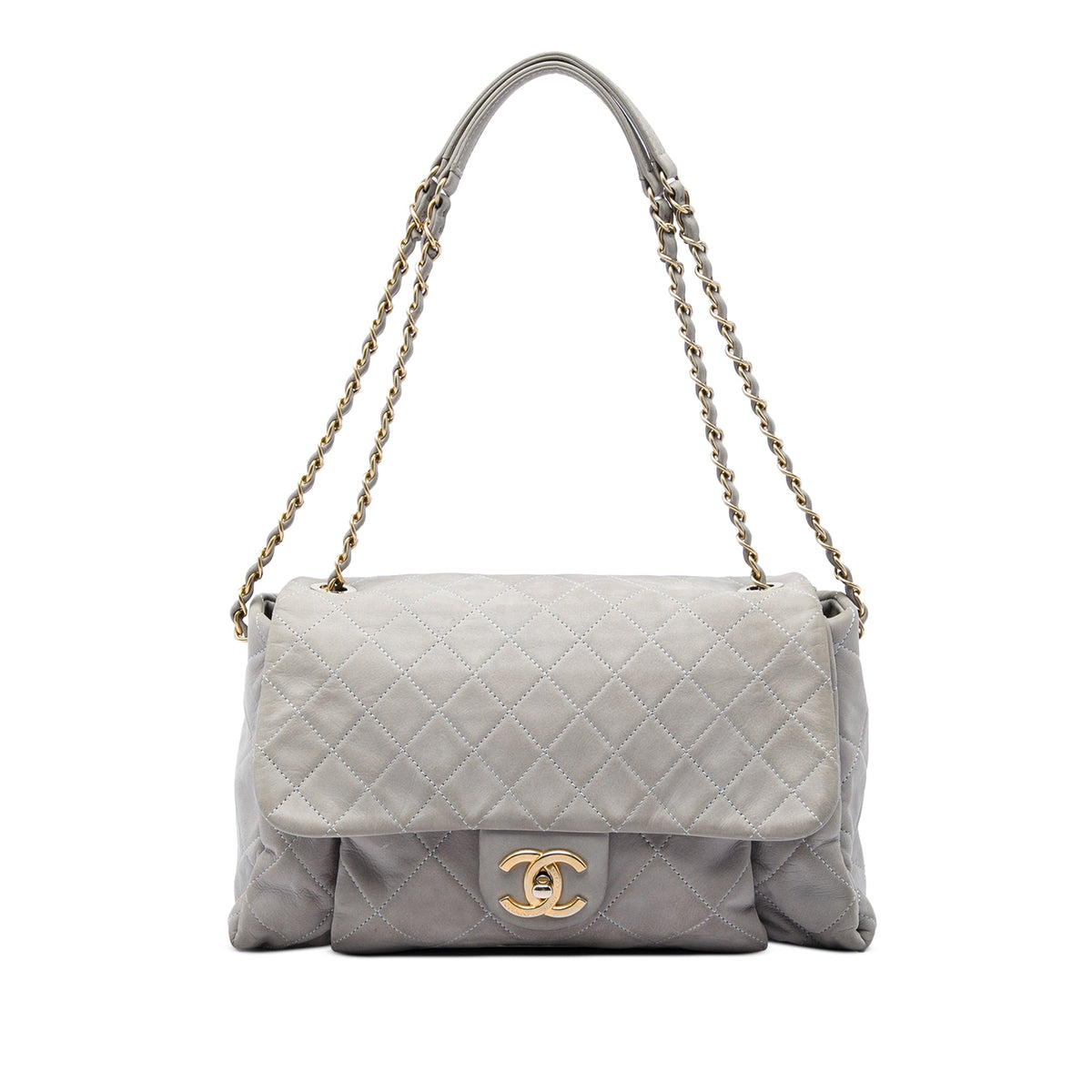 Chanel Large Quilted Iridescent Calfskin Chic Quilt Flap — Gray