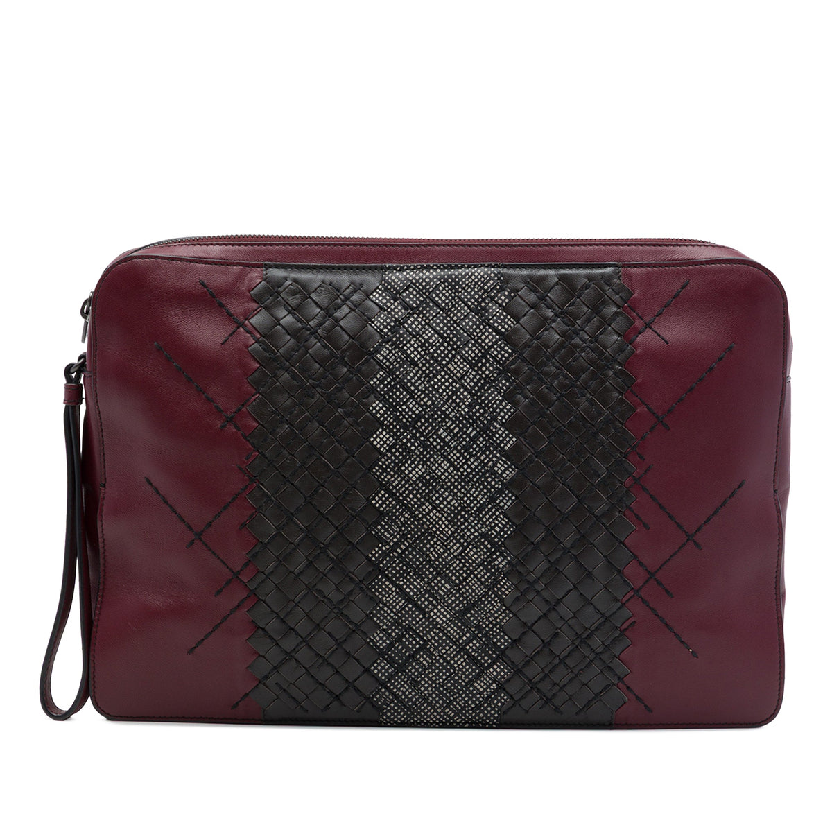 Bottega Veneta Tricolor Intrecciato Trimmed Stitched Nappa Clutch — Red