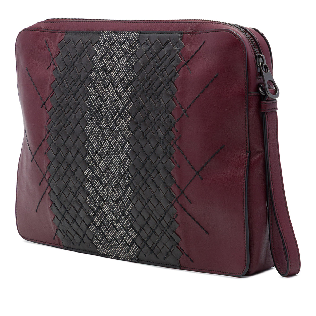 Bottega Veneta Tricolor Intrecciato Trimmed Stitched Nappa Clutch — Red