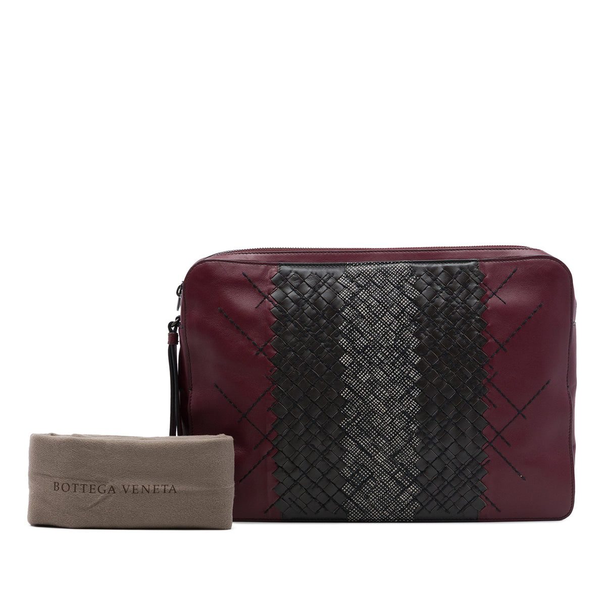 Bottega Veneta Tricolor Intrecciato Trimmed Stitched Nappa Clutch — Red