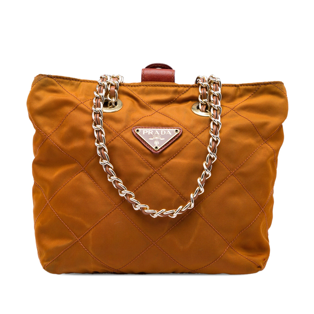 Prada Impuntu Tessuto Chain Tote — Brown