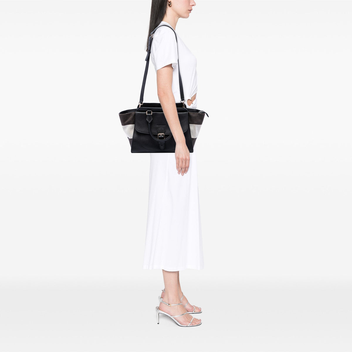 Burberry Leather and Mega Check Canvas Harcourt Satchel