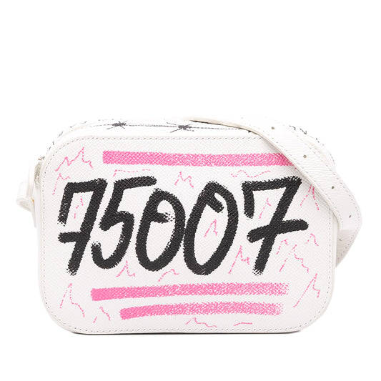Balenciaga Grained Calfskin Graffiti Everyday Camera Bag XS — White