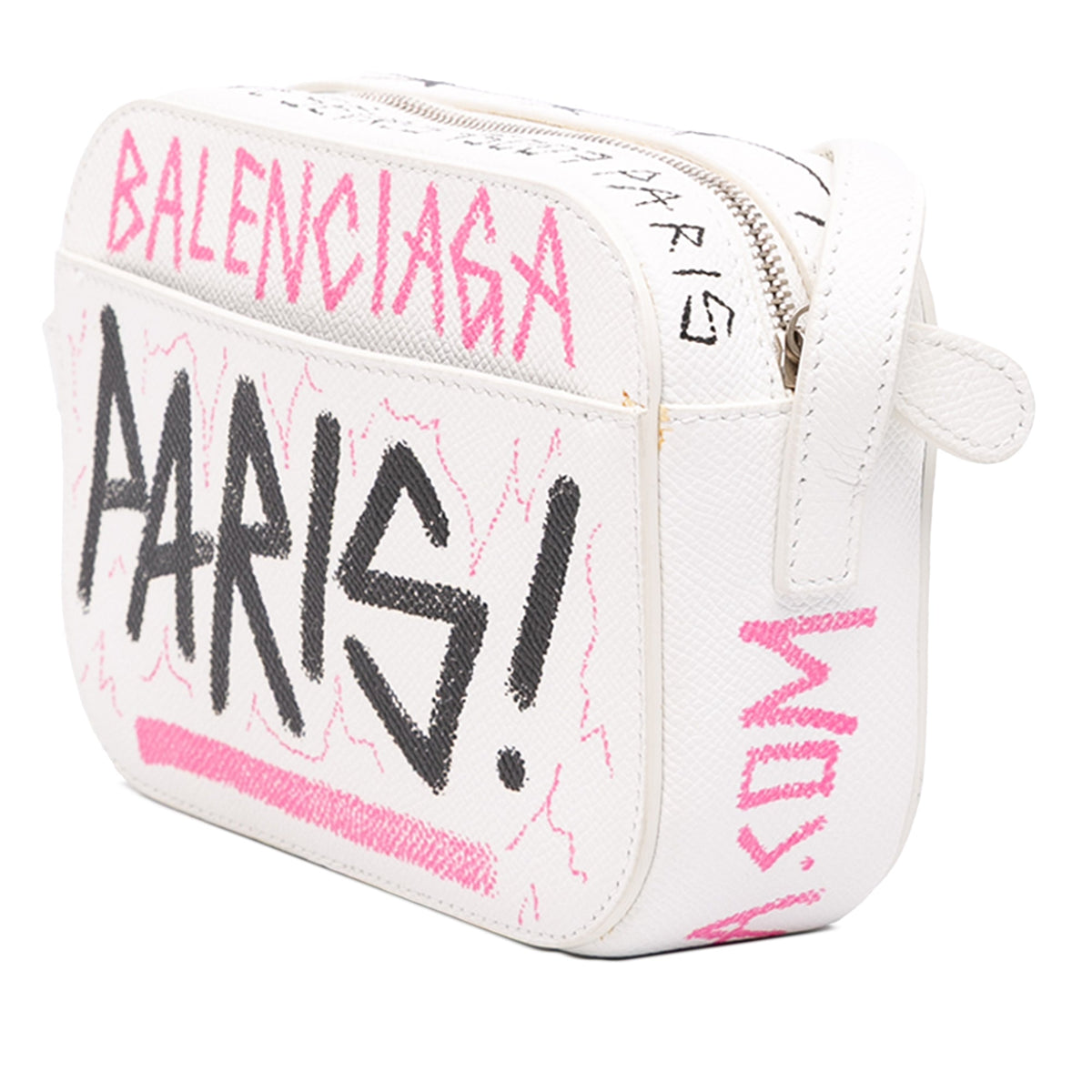 Balenciaga Grained Calfskin Graffiti Everyday Camera Bag XS — White