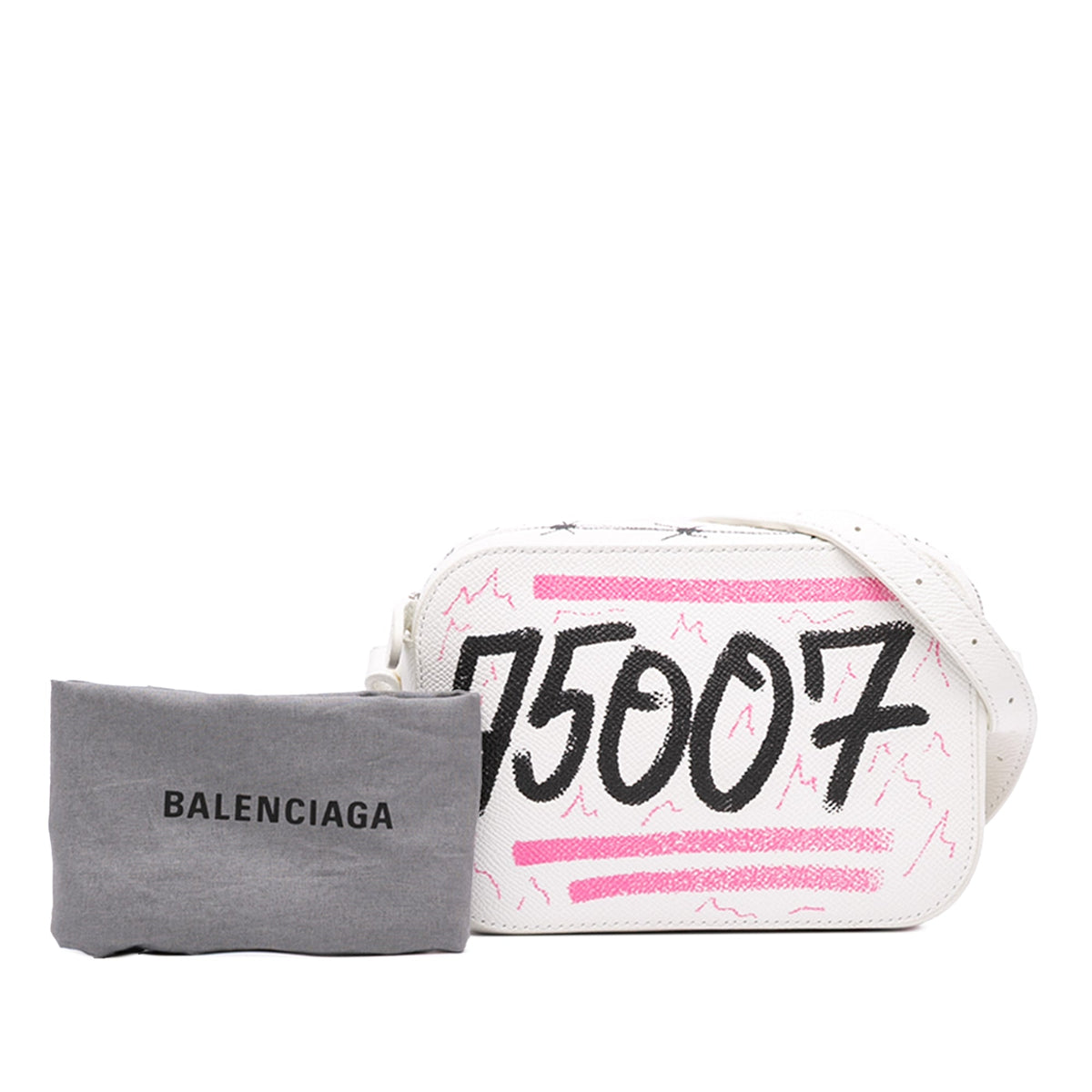 Balenciaga Grained Calfskin Graffiti Everyday Camera Bag XS — White