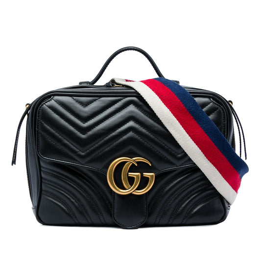 Gucci Small GG Marmont Matelasse Calfskin Top Handle Satchel — Black