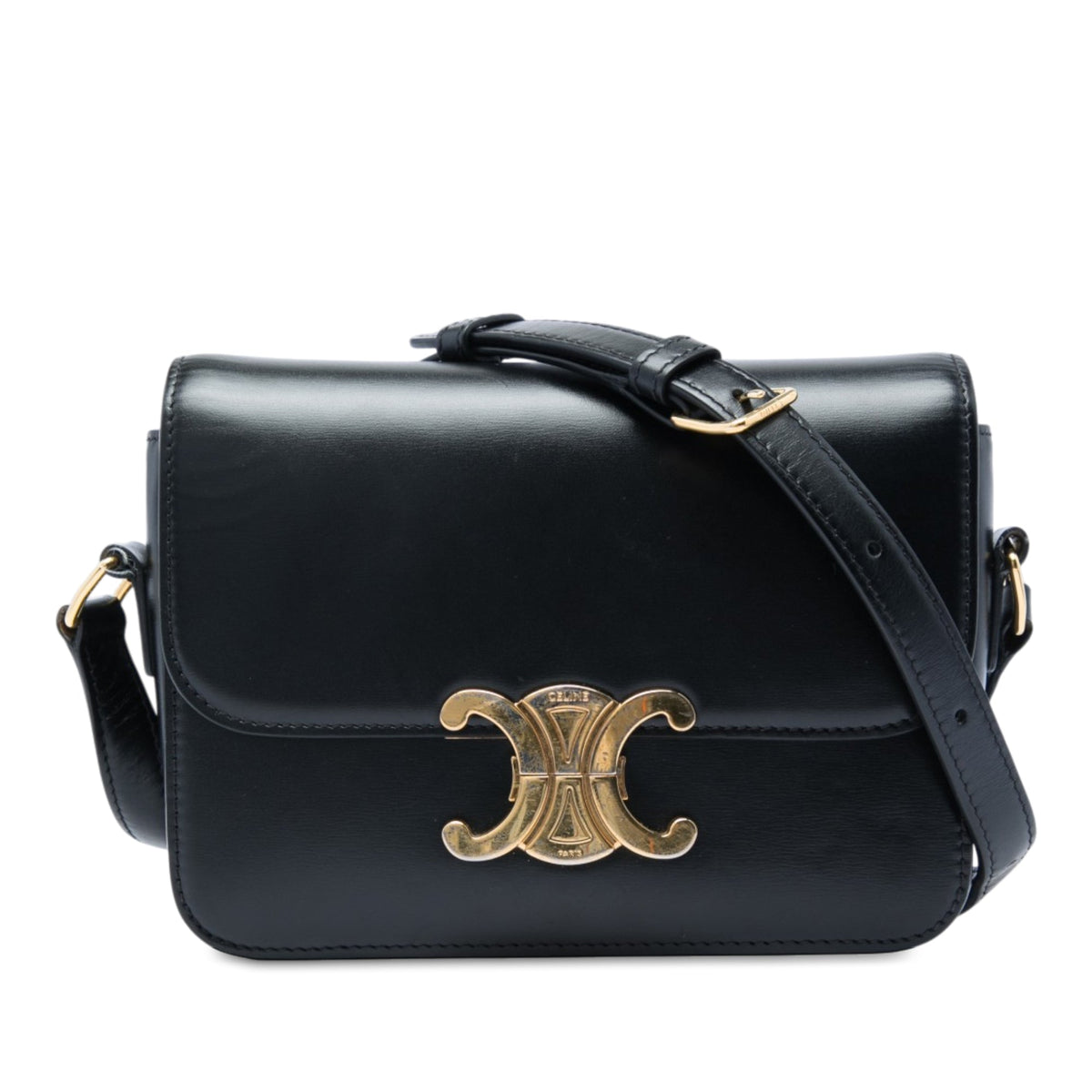 Celine Teen Shiny Calfskin Triomphe Crossbody — Black
