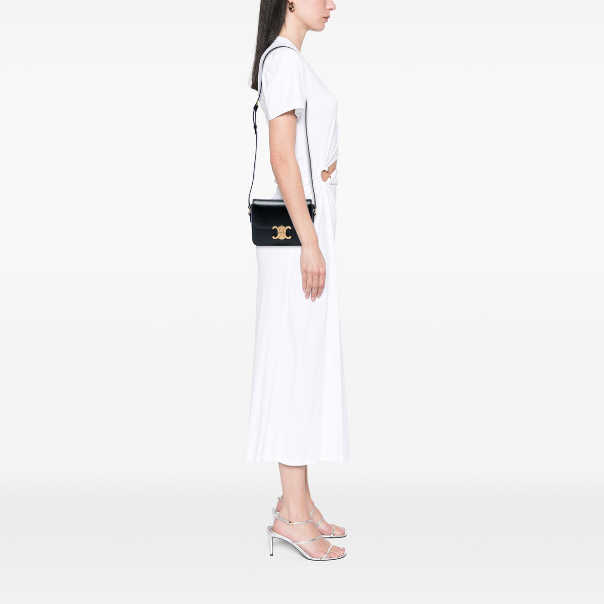 Celine Teen Shiny Calfskin Triomphe Crossbody — Black