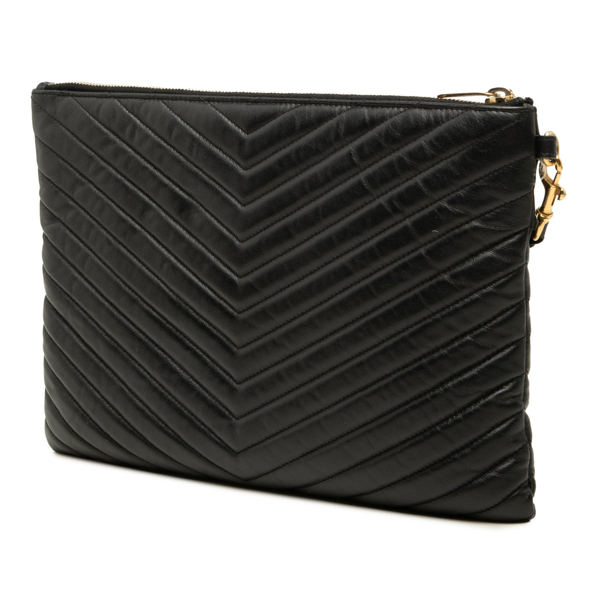 Saint Laurent Chevron Calfskin Monogram Tablet Pouch