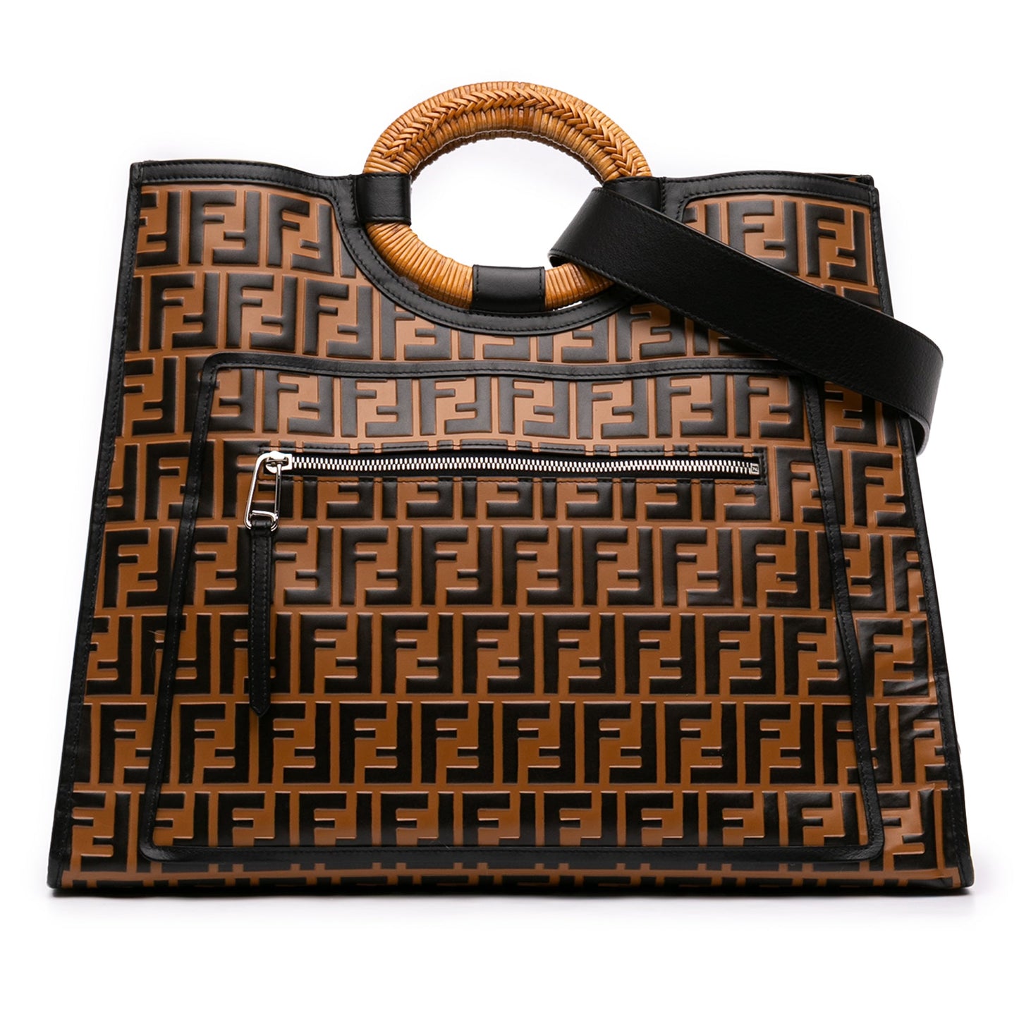 Fendi Large Zucca Embossed Leather Runaway Shopper Satchel