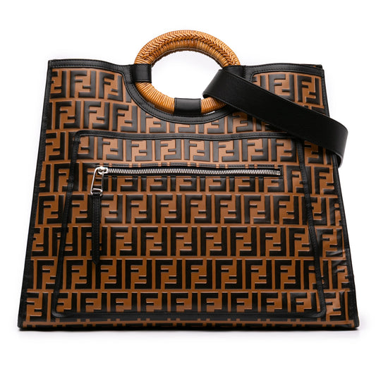 Fendi Large Zucca Embossed Leather Runaway Shopper Satchel