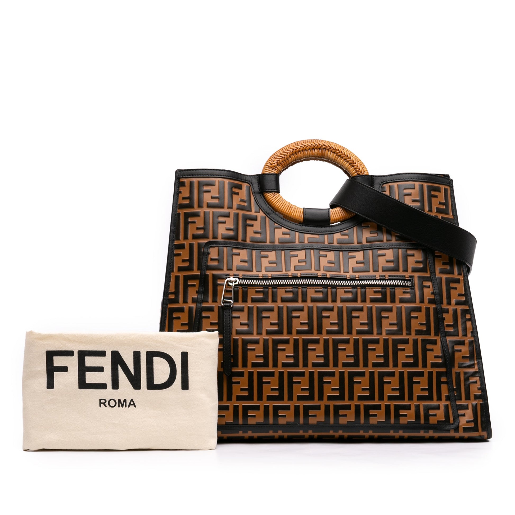 Fendi Large Zucca Embossed Leather Runaway Shopper Satchel