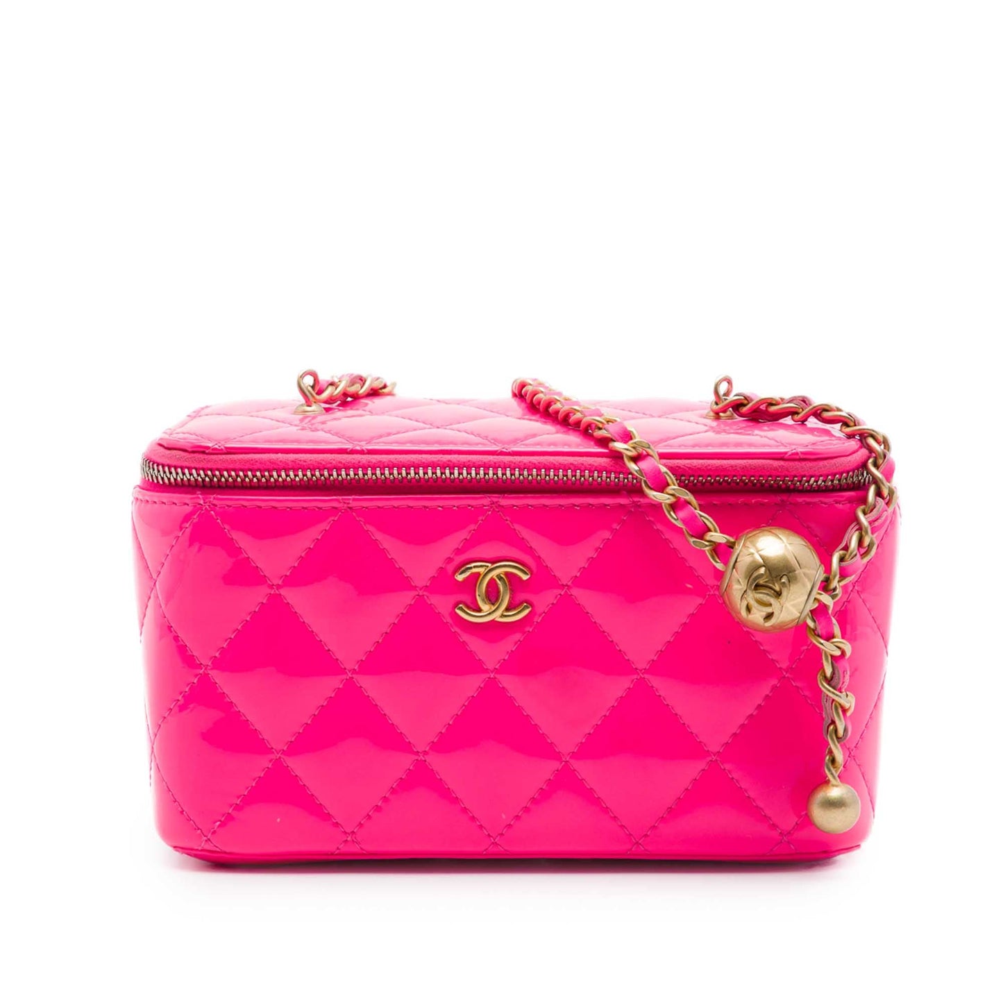 Chanel Small Quilted Patent Pearl Crush Vanity Case with Chain